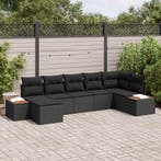 vidaXL Tuinbankenset met kussen met opslag 8 pcs Zwart, Verzenden, Nieuw, Rotan, 8 zitplaatsen