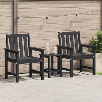 vidaXL Tuin eetkamerstoel 2 st Zwart HDPE, Tuin en Terras, Verzenden, Nieuw
