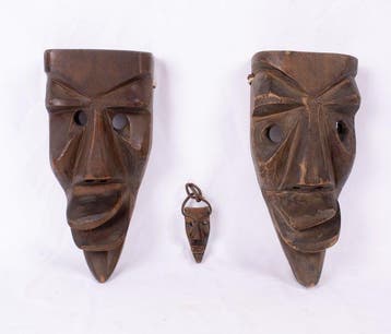 sculptuur, Set di 3 Maschere Tradizionali Sarde Mamuthones