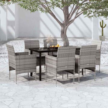 vidaXL 7-delige Tuinset met kussens grijs en zwart, Tuin en Terras, Verzenden, Nieuw, 6 zitplaatsen, Tuinset