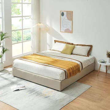 Tweepersoonsbed Nola met matras linnen 200x180 cm beige [en., Verzenden, Nieuw