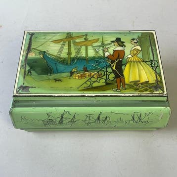 Blikken doos - Dit is een vintage lichtgroene blikken doos