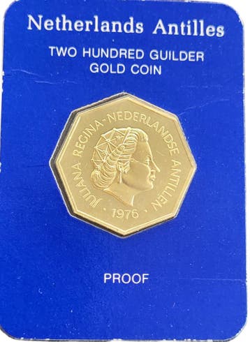 Gouden 200 Gulden 1976/1977 Nederlandse Antillen, Verzenden, Koningin Juliana, Losse munt, Goud