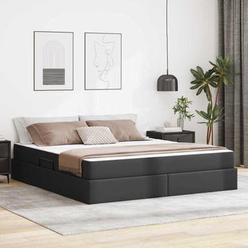 vidaXL Opslag bed met matras met opslag 2 st Zwart Leer, Verzenden, Nieuw, Zwart