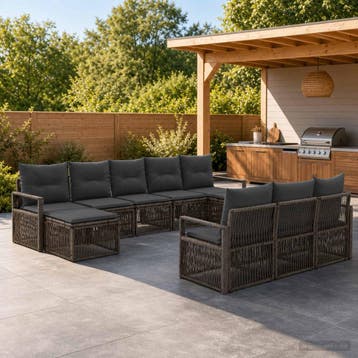 vidaXL Tuinbankenset 10 st Grijs poly rattan, Verzenden, Nieuw, Meer dan 8 zitplaatsen