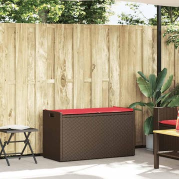 vidaXL Opbergbank met kussen voor buiten 100 cm poly rattan, Verzenden, Nieuw