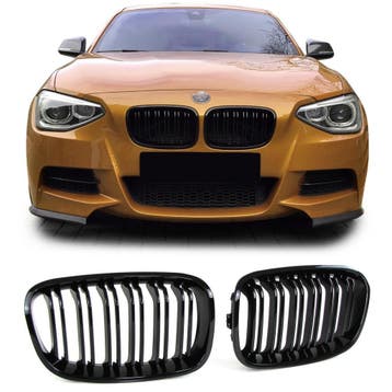 Grill voor BMW 1 Serie F20/F21 glans zwart | dubbelspijls