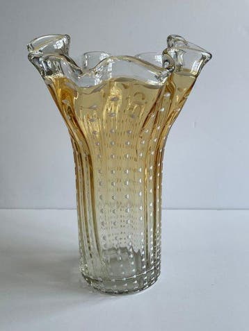 Balustervaas - Grote Fazzoletto kunstglasvaas – amber en wit