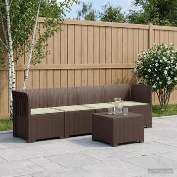 vidaXL 4-Persoons Tuin Sofa met Kussens Rieten Look PP Bruin, Tuin en Terras, Verzenden, Nieuw