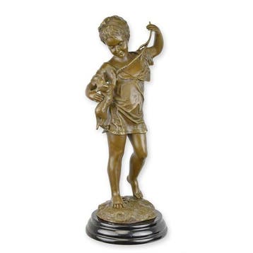 sculptuur, Beautiful Fine Art Bronze Sculpture “Girl with, Antiek en Kunst