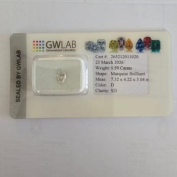 1 pcs Diamant (Natuurlijk) - 0.59 ct - Markies - D, Nieuw