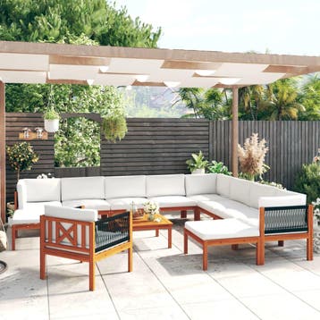 vidaXL 12-delige tuinloungeset met kussens crèmekleurig, Verzenden, Nieuw, Hardhout, Loungeset