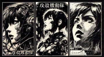 Æ (XX-XXI) - Ghost in the Shell (1995) Mixed Media Triptych, Nieuw