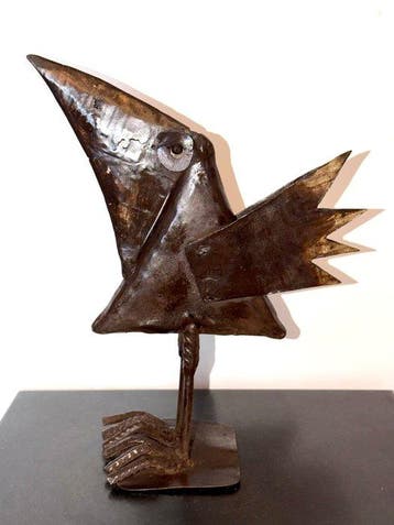 sculptuur, Oiseau en métal vernis - 26 cm - Fer Vernis, Antiek en Kunst