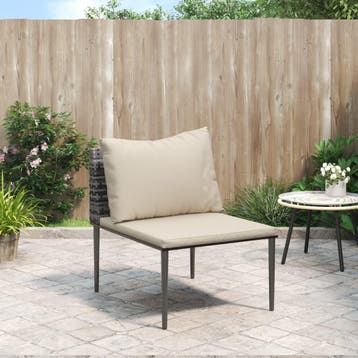 vidaXL Tuinmiddenbank met kussens poly rattan grijs, Verzenden, Nieuw