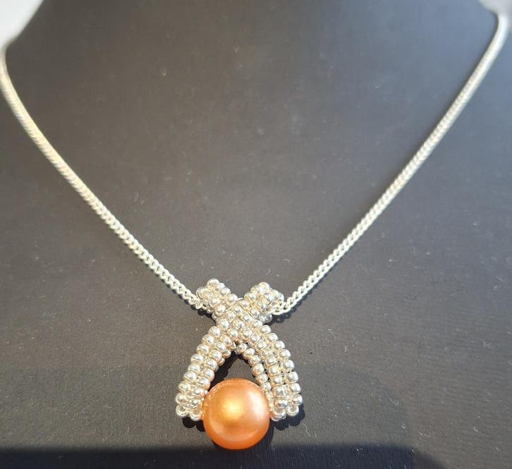 Ketting zilver met zilverkleurige miyuki kralen, Sieraden, Tassen en Uiterlijk, Kettingen, Zilver, Nieuw, Met hanger, Overige materialen