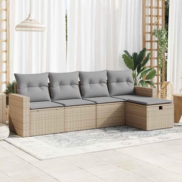 vidaXL 5-delige Loungeset met kussens poly rattan beige, Verzenden, Nieuw, 5 zitplaatsen, Loungeset