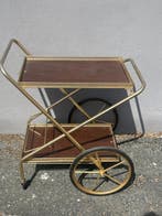 Serveerwagen - Messing, Hout, Rubber - Serveertrolley in, Antiek en Kunst