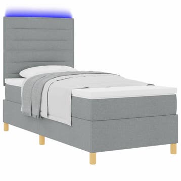 vidaXL LED Box Spring Bed met hoofdeinde Lichtgrijs 90 x 200, Verzenden, Nieuw, Eenpersoons, Stof
