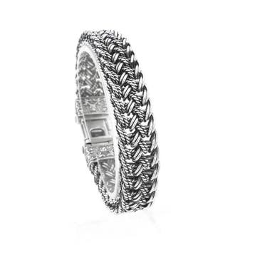 Zilveren brede fantasie/vossenstaart schakelarmband, Ophalen of Verzenden, Gebruikt, Zilver, Zilver