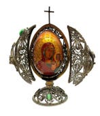 Icoon - Moeder Gods - Hout, Verzilverd - Fabergé-stijl