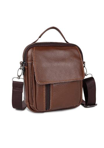 Heren Tas Leer Met Ritssluiting En Schouderband, kleur, Nieuw