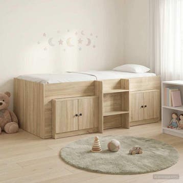 vidaXL Loft Bed Frame met Kast 3 st Sonoma Eiken Bewerkt, Verzenden, Nieuw, Bruin, Hout