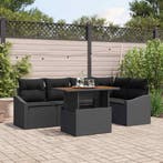vidaXL Tuin Eetset met kussen 6 pcs Zwart en Bruin, Verzenden, Nieuw, Rotan, 6 zitplaatsen