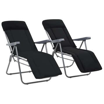 vidaXL Opklapbare stoelen met kussens, 2 stuks, zwart, Verzenden, Nieuw