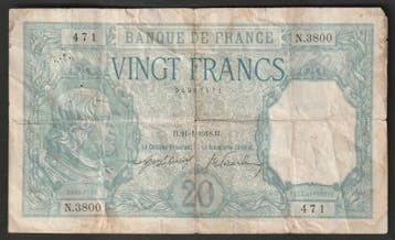 France Frankreich Pick 74 20 Francs 1918 09 08 Typ Bayard..., Verzenden