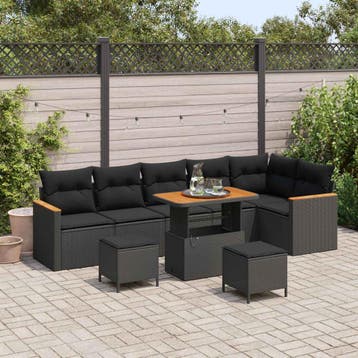 vidaXL Tuin Sofa Set met kussen met opslag Zwart Poly riet, Tuin en Terras, Tuinsets en Loungesets, Verzenden, Nieuw, Rotan, Meer dan 8 zitplaatsen