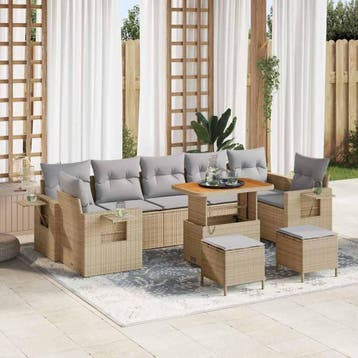vidaXL Tuin Sofa Set 10 st Beige poly rattan, Verzenden, Nieuw, Meer dan 8 zitplaatsen