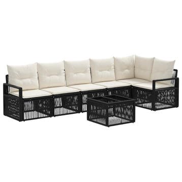 vidaXL Tuinbankenset 7 pcs Zwart poly rattan, Verzenden, Nieuw, 7 zitplaatsen