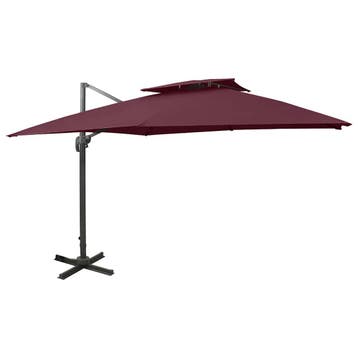vidaXL Zweefparasol met dubbel dak 300x300 cm bordeauxrood, Verzenden, Nieuw, 3 tot 4 meter, Zweefparasol