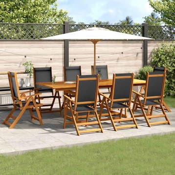 vidaXL 9-delige Tuinset massief acaciahout en textileen, Nieuw, 8 zitplaatsen, Tuinset, Verzenden