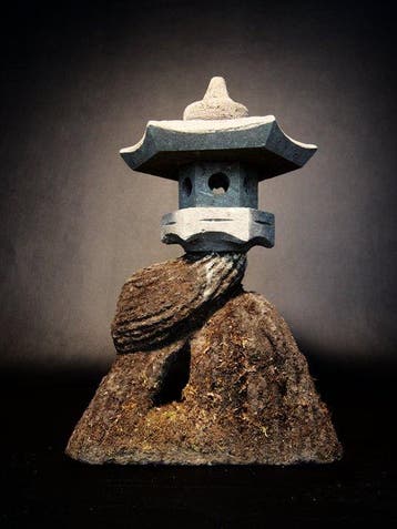 Japanese Stone Lantern  Moss-covered Garden Ornament -