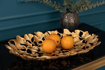 Decoratieve kom GINKGO LEAFS 50cm goud handgemaakt metaal -, Huis en Inrichting, Ophalen of Verzenden, Nieuw