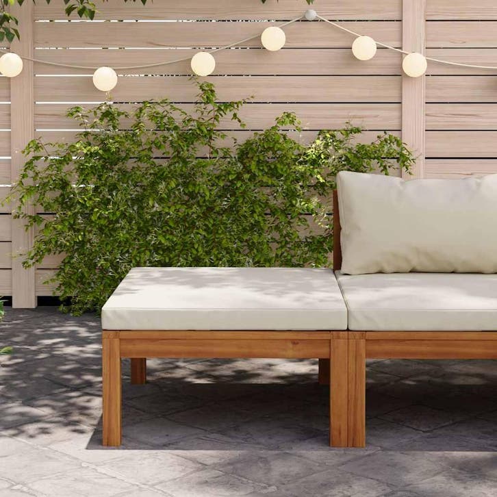 vidaXL Voetensteun met crèmewit kussen massief acaciahout, Tuin en Terras, Tuinsets en Loungesets, Nieuw, Hardhout, Verzenden
