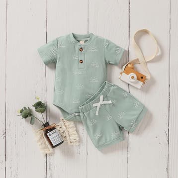 Schattige Baby Zomer Set: Korte Mouw Top & Broek met Zonnepr, Verzenden, Nieuw