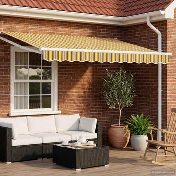 vidaXL Elektrisch Uittrekbaar Zonnescherm Geel, Grijs en Wit, Tuin en Terras, Verzenden, Nieuw