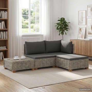 vidaXL 4 st Rieten Loungeset met Kussens GENDT Natuurlijk, 4 zitplaatsen, Nieuw, Loungeset, Verzenden