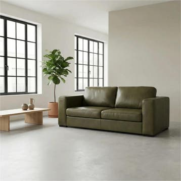 Leren bank Flow - 2 zits - Granada Moss (olijf/groen) -, Huis en Inrichting, Banken | Bankstellen, 150 tot 200 cm, Nieuw, Ophalen of Verzenden