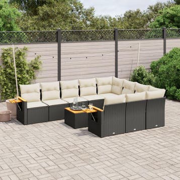 vidaXL 11-delige Loungeset met kussens poly rattan zwart, Verzenden, Nieuw, Loungeset