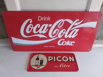 Coca-Cola, Picon - 2 x vintage reclamebord Picon en Coca