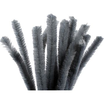 Chenille, L: 30 cm, dikte 15 mm, grijs, 15 stuk/ 1 doos, Nieuw