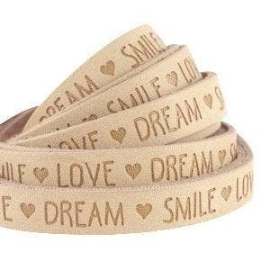 20 cm Plat imi leer 5mm met quote - Love dream Smile - Ca..., Ophalen of Verzenden, Nieuw, Draad