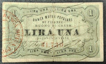 Italië. 1 Lira 06/04/1872 - - Banca Mutua Popolare di
