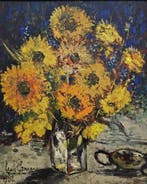 Spanish School (XX) - Post-Impressionist Style Sunflowers