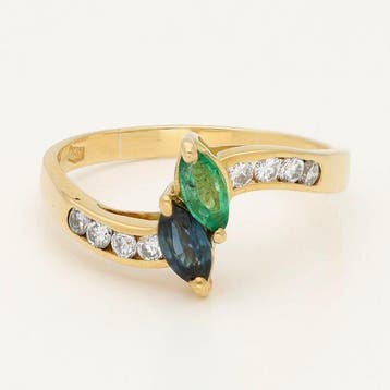 Ring - 18 karaat Geel goud Diamant (Natuurlijk) - Smaragd -, Nieuw