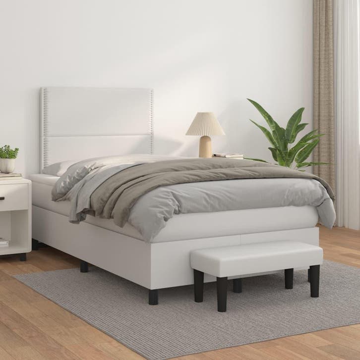 vidaXL Boxspring met matras kunstleer wit 120x200 cm, Huis en Inrichting, Slaapkamer | Bedden, 120 cm, 200 cm, Wit, Twijfelaar